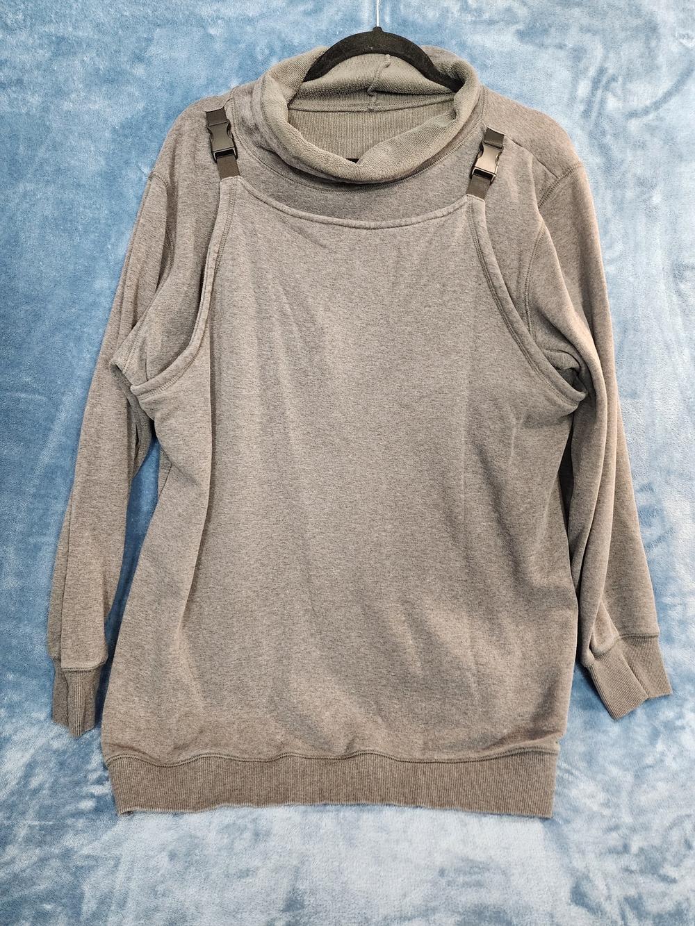 Latched Mama Gray Cowl Neck Sweater with Buckle Straps